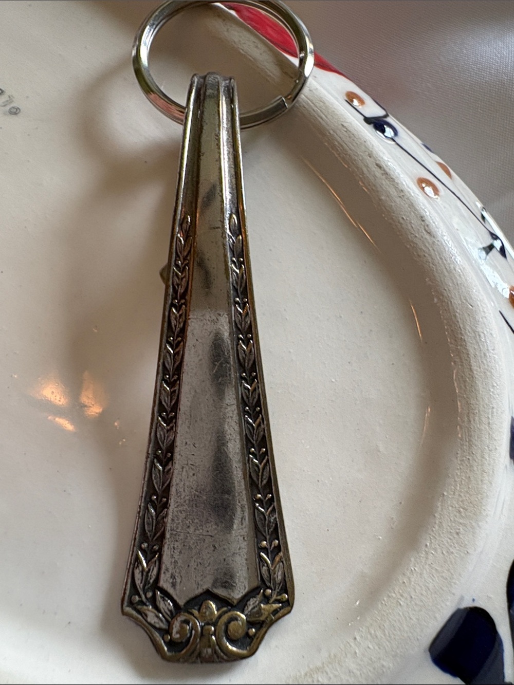 Ornate Silver Tone Vintage Spoon Handle Keychain